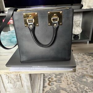 Sophie Hulme Black Leather Albion Tote Bag w/ Gold Hardware